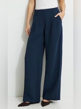 Zara Navy High-Rise Wide-Leg Trousers